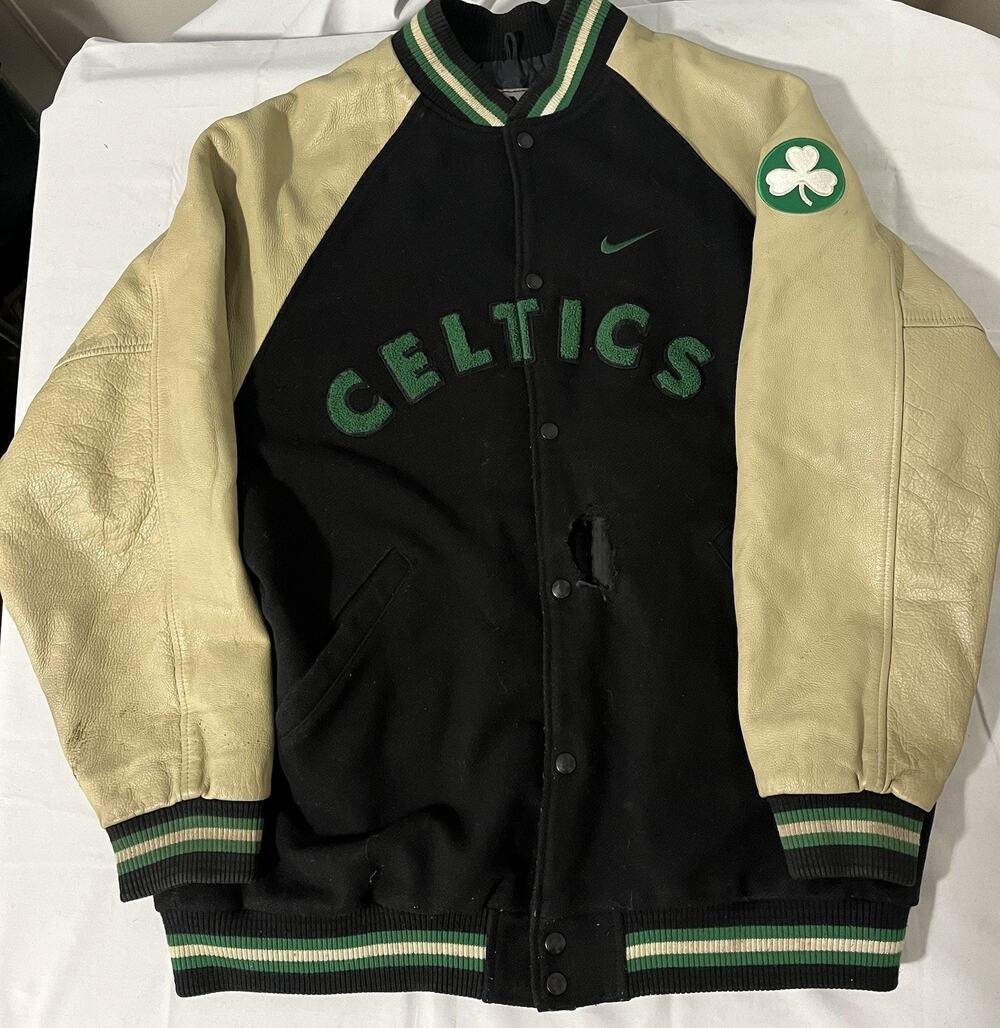Vintage Nike Boston Celtics Wool Leather Bomber Stadium Jacket XL Made Canada